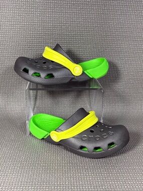 CROCS Kids Slip on Clogs Electro Black/Lime Green/Yellow Size C 12